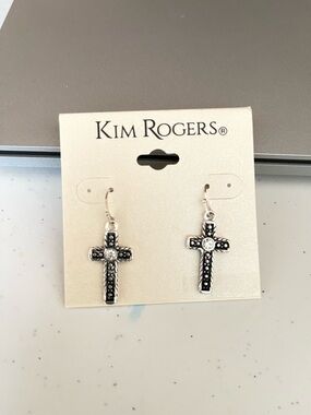Kim Rogers Silver and Black Cross Dangle Earrings